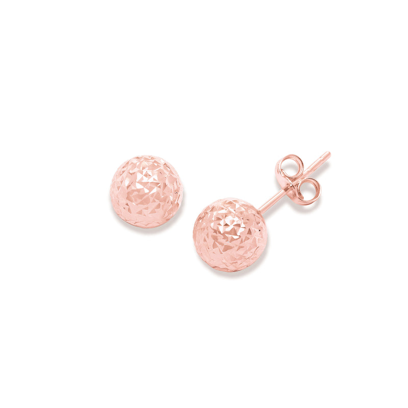 Diamond Cut Ball Earrings, 7 MM, 14K Rose Gold