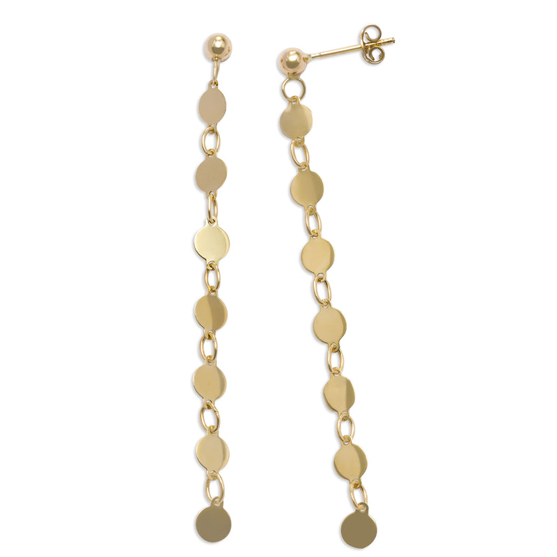 High Polish Disc Chain Dangle Earrings, 14K Yellow Gold