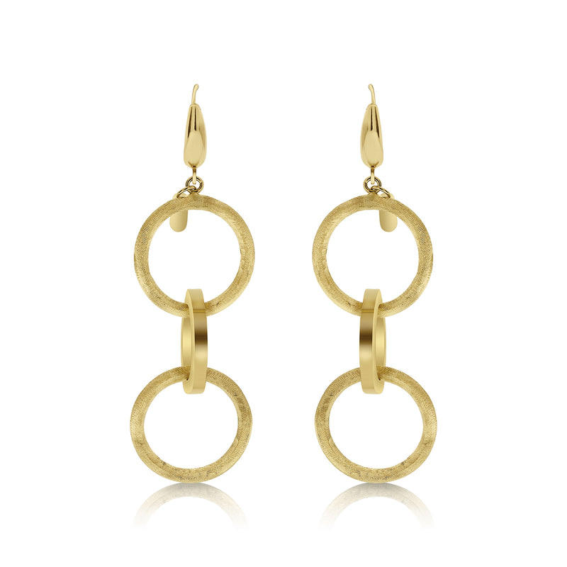 Matte and Shiny Interlocking Circles Earrings, 14K Yellow Gold