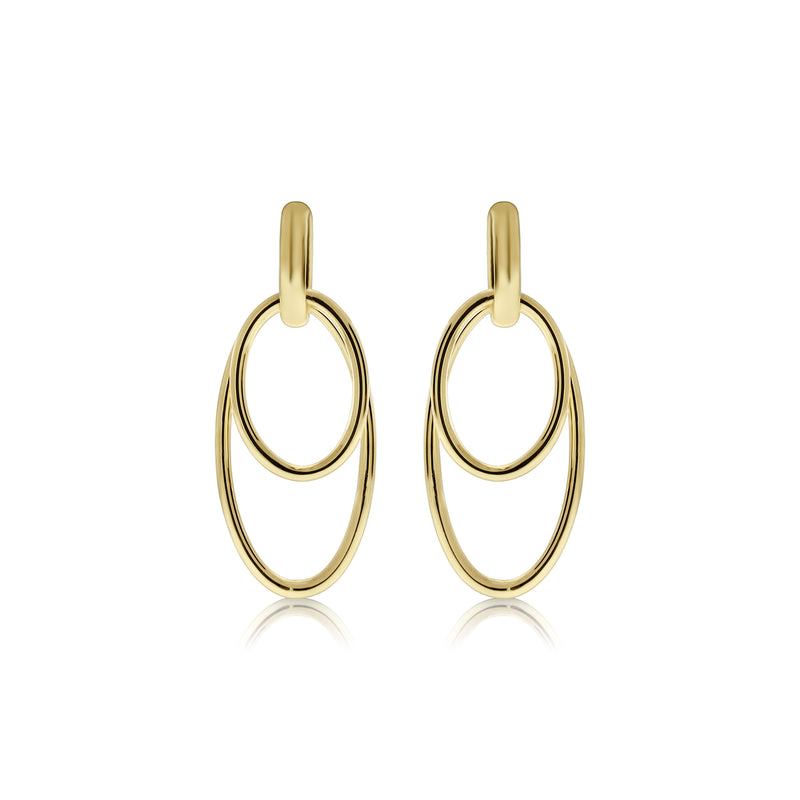 Double Oval Loop Dangle Earrings, 14K Yellow Gold