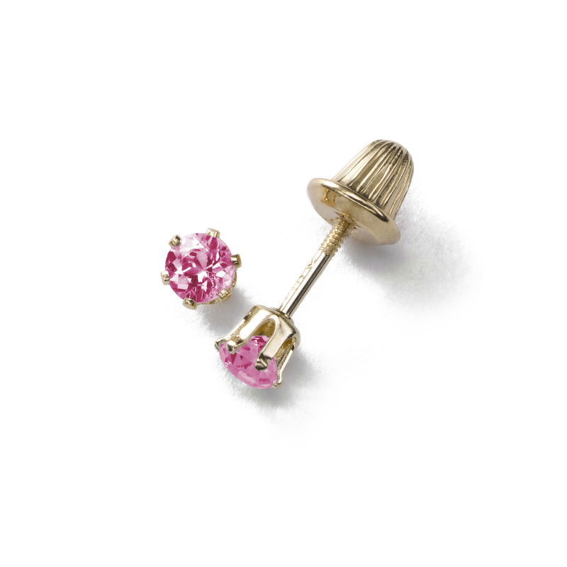 Baby's 3MM Pink Tourmaline Studs, 14K Yellow Gold