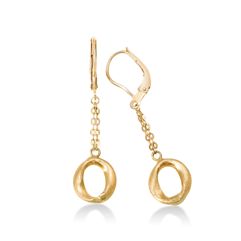 Open Oval Dangle Earrings, 14K Yellow Gold