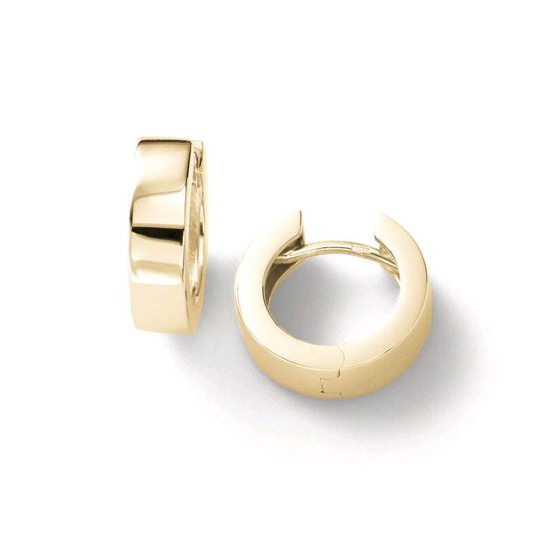 High Polish Huggie Hoops, 4 MM Wide, 14K Yellow Gold