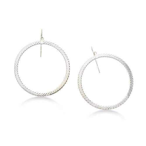 Twist Design Dangling Hoop Earrings, 14K White Gold