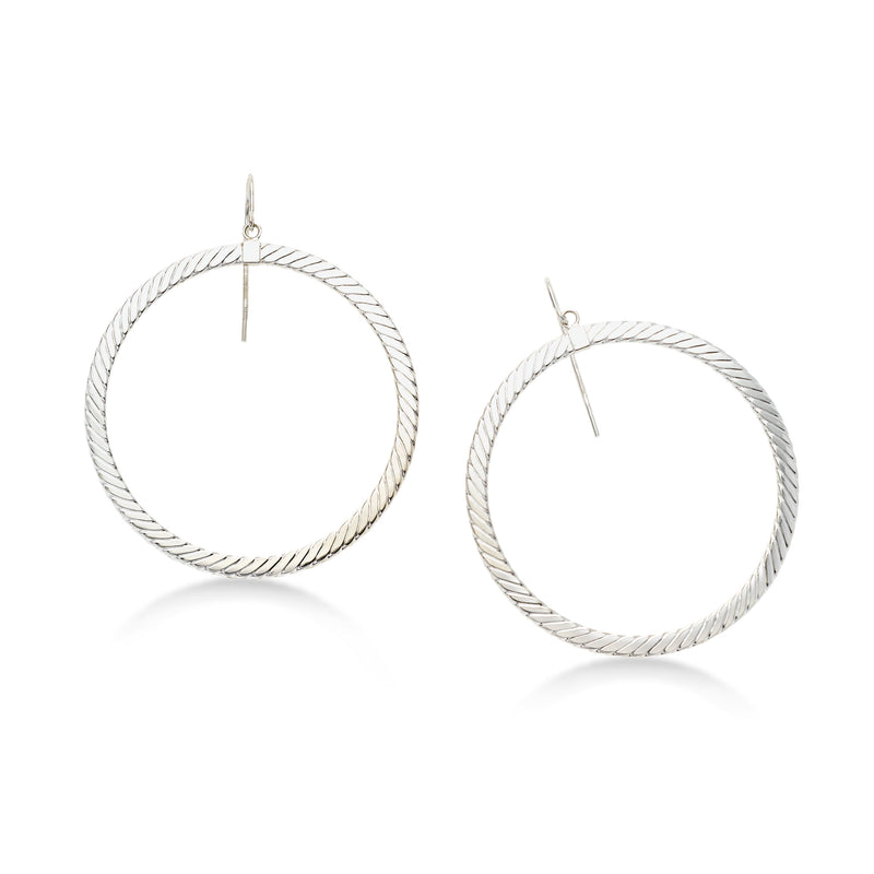 Twist Design Dangling Hoop Earrings, 14K White Gold