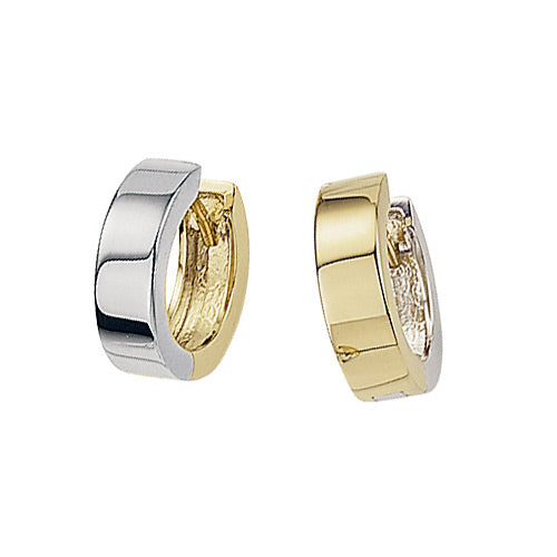 Two Tone Reversible Huggie Hoop Earrings, 14 Karat Gold