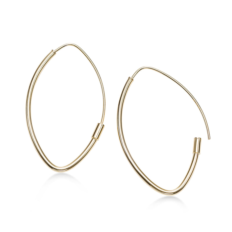 Thin Marquise Shape Hoop Earrings, 14K Yellow Gold