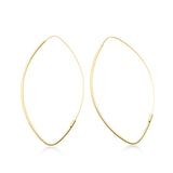 Thin Marquise Shape Hoop Earrings, 14K Yellow Gold