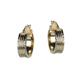 Two Tone Ridgelined Hoop Earrings, 14 Karat Gold