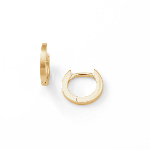 Tiny Matte Gold Huggie Hoop Earrings, 14K Yellow Gold