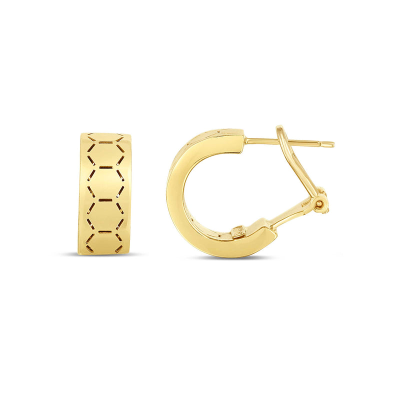 Honeycomb Design Hoop Earrings, .60 Inch, 14K Yellow Gold