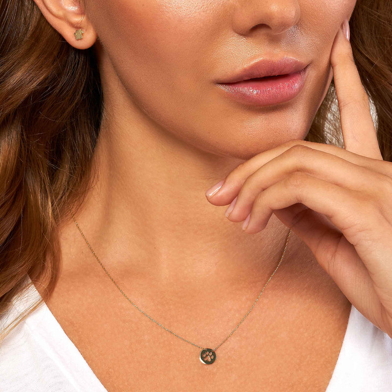 Cat Dog Paw Print Cut Out Necklace, 14K Yellow Gold