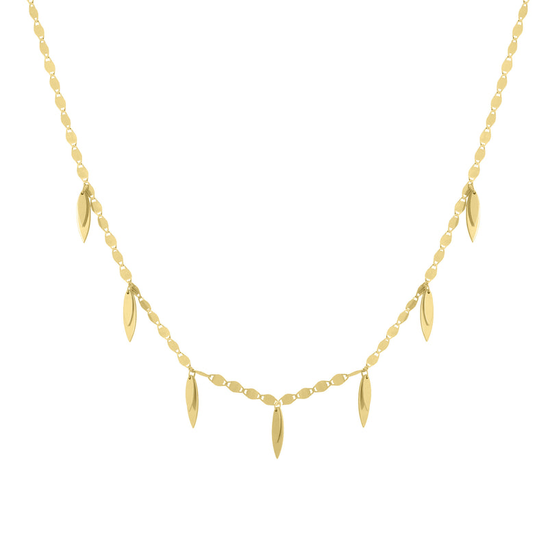 Multi-Sized Dangling Leaves Necklace, 17 Inches, 14K Yellow Gold