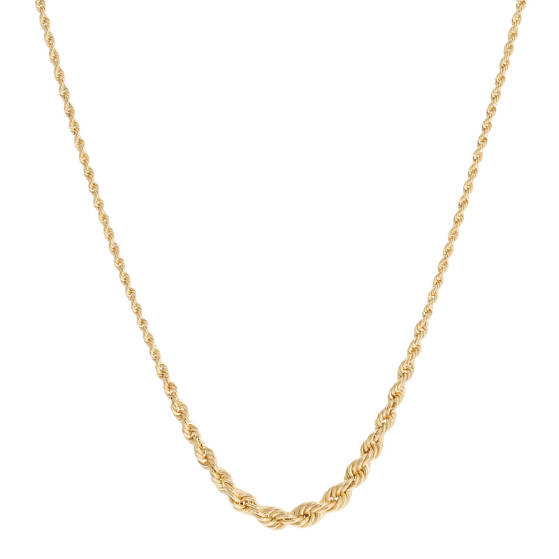 Graduated Hollow Rope Necklace, 18 Inches, 14K Yellow Gold