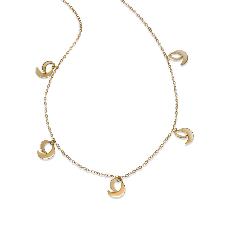 Half Moon Element Dangle Necklace, 14K Yellow Gold