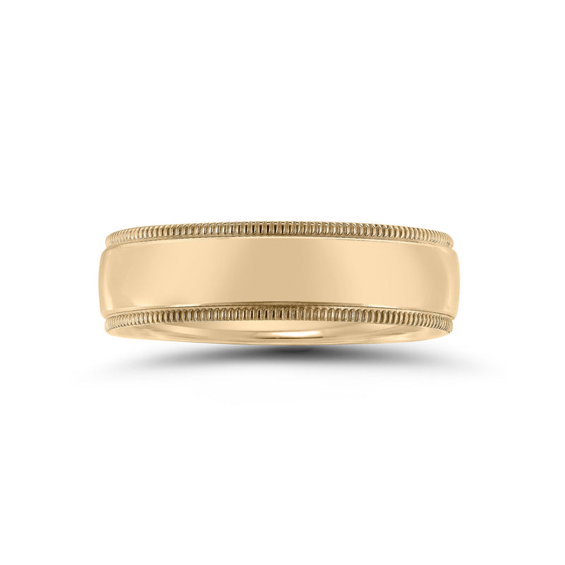 Center Domed Wedding Band with Milgrain Edges, 5 MM, 14K Yellow Gold