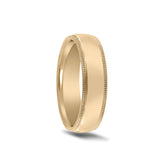 Center Domed Wedding Band with Milgrain Edges, 5 MM, 14K Yellow Gold