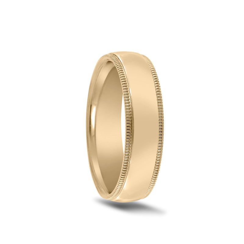 Center Domed Wedding Band with Milgrain Edges, 5 MM, 14K Yellow Gold
