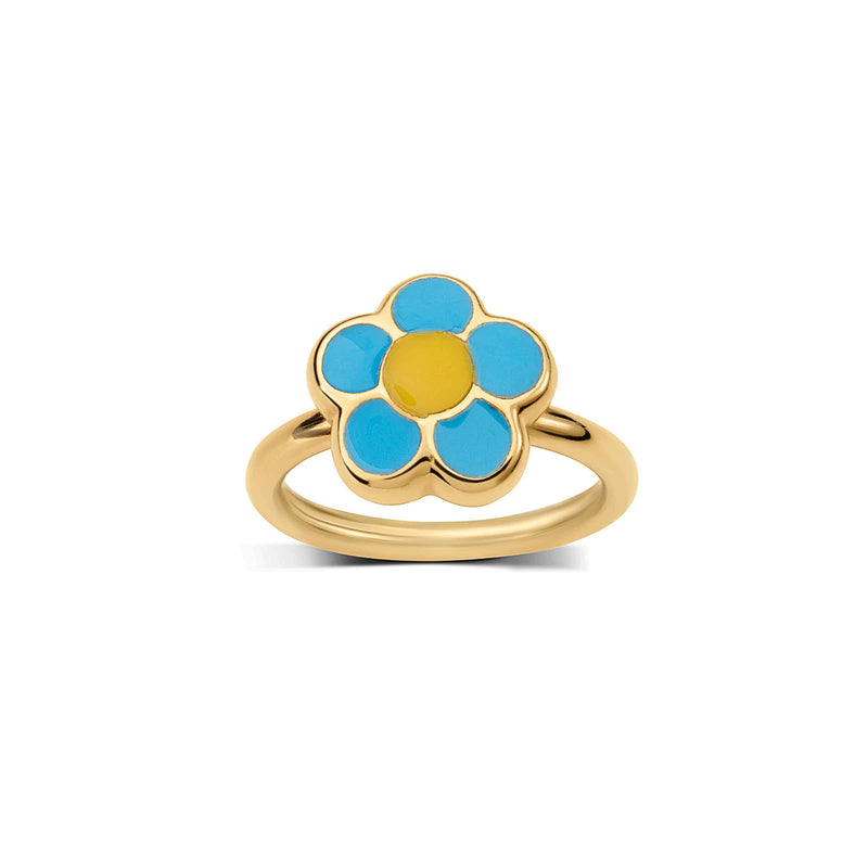 Enamel Flower Ring, Size 4, 18K Yellow Gold