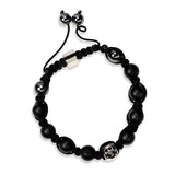 Black Steel Bead Bracelet, Black Cord
