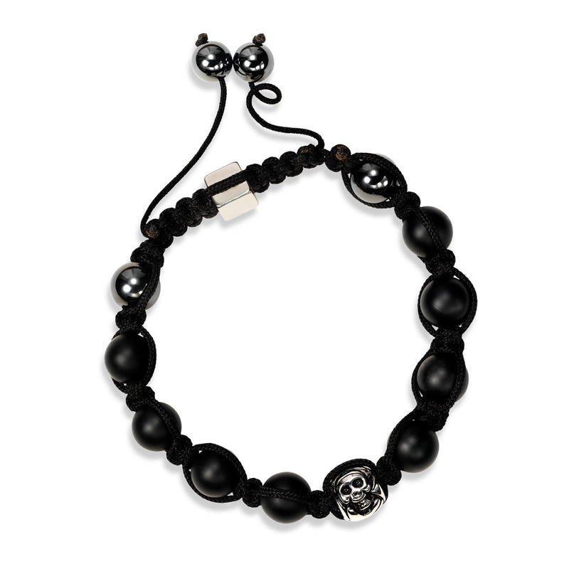 Black Steel Bead Bracelet, Black Cord