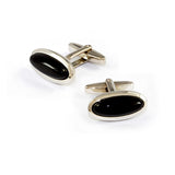 Black Onyx Oval Cuff Links, Sterling Silver