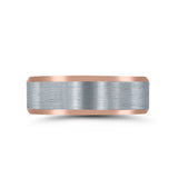 Brushed Center Wedding Band, 7 MM, 14 Karat Rose Gold Plate and Sterling Silver