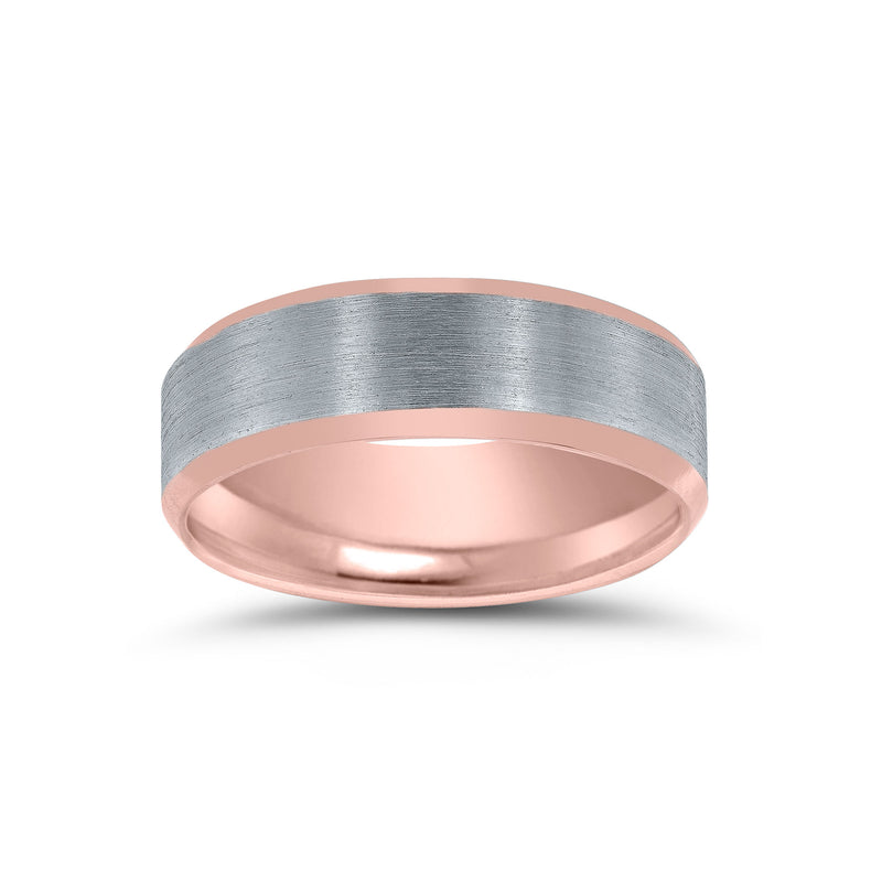 Brushed Center Wedding Band, 7 MM, 14 Karat Rose Gold Plate and Sterling Silver
