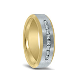 Two Tone Wedding Band with Diamonds, 7 MM, 14 Karat Gold