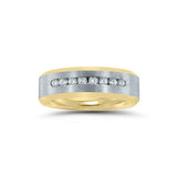 Two Tone Wedding Band with Diamonds, 7 MM, 14 Karat Gold