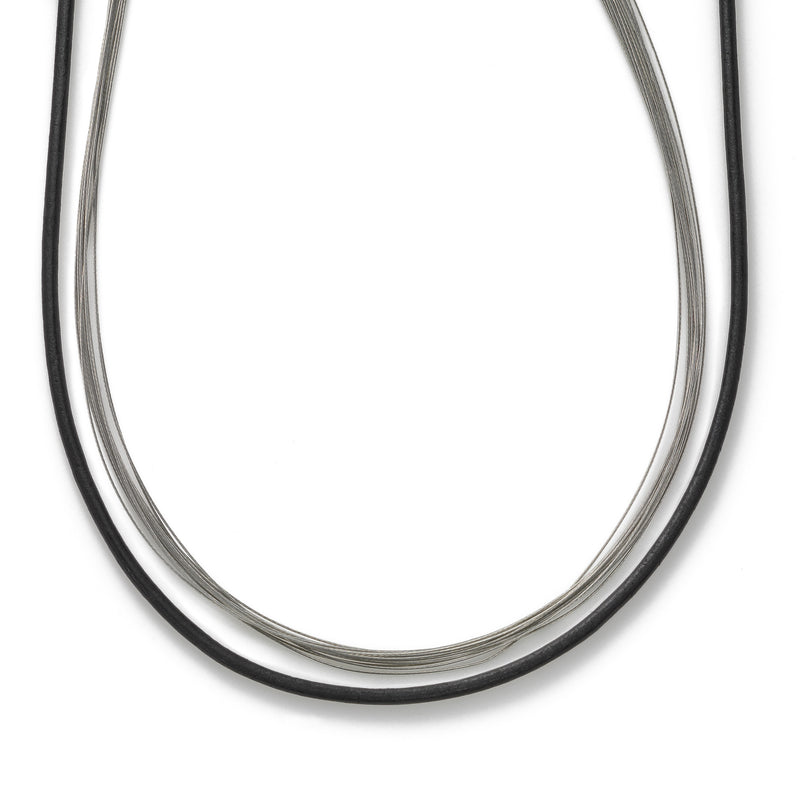 Set of Two Neckwires, Sterling Silver with Leather and Steel