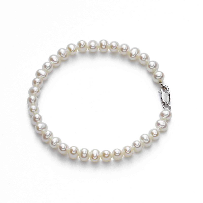 Child's Freshwater Pearls, 5.50 Inches, 4.5MM Bracelet, Sterling Silver