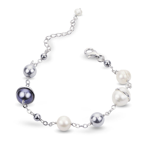 Black and White Cultured Freshwater Pearl Bracelet, Sterling Silver