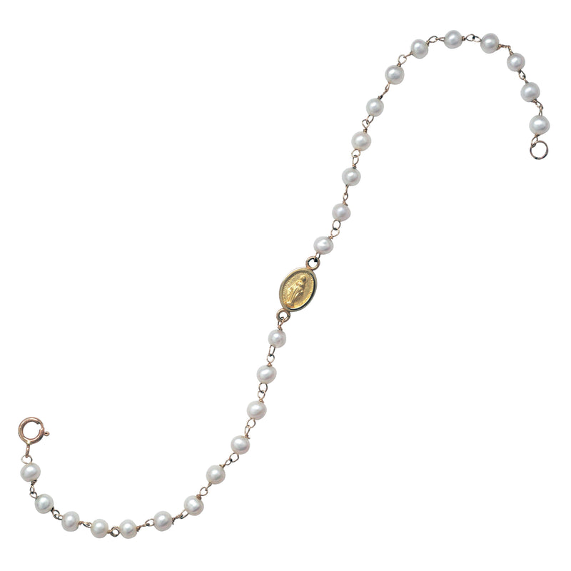 Miraculous Medal Freshwater Cultured Pearl Bracelet, 14K Yellow Gold