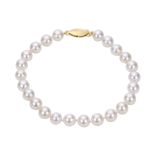 Akoya Saltwater Cultured Pearl Bracelet, 7 x 6.5 MM, 14K Gold