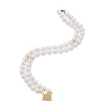 Double Akoya 7 x 6.5 MM  Cultured Pearl Bracelet, 14K Yellow Gold