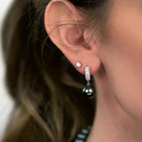 Diamond Hoop with Tahitian Cultured Pearl Drop, 18K White Gold