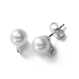 Akoya Cultured Pearl Earrings with Diamonds, 8.5 MM, 14K White Gold