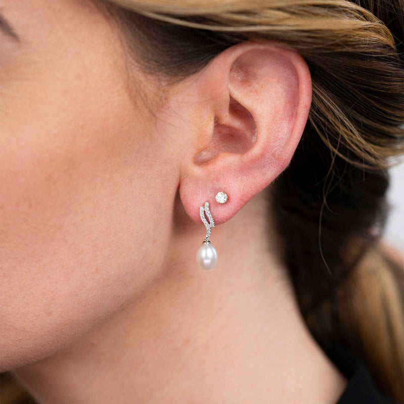 Elegant Cultured Pearl and Diamond Dangle Earrings, 14K Yellow Gold