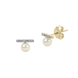 Cultured Pearl and Diamond Bar Earrings, 14K Yellow Gold