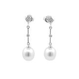 Freshwater Cultured Pearl and Diamond Dangle Earrings, 14K White Gold