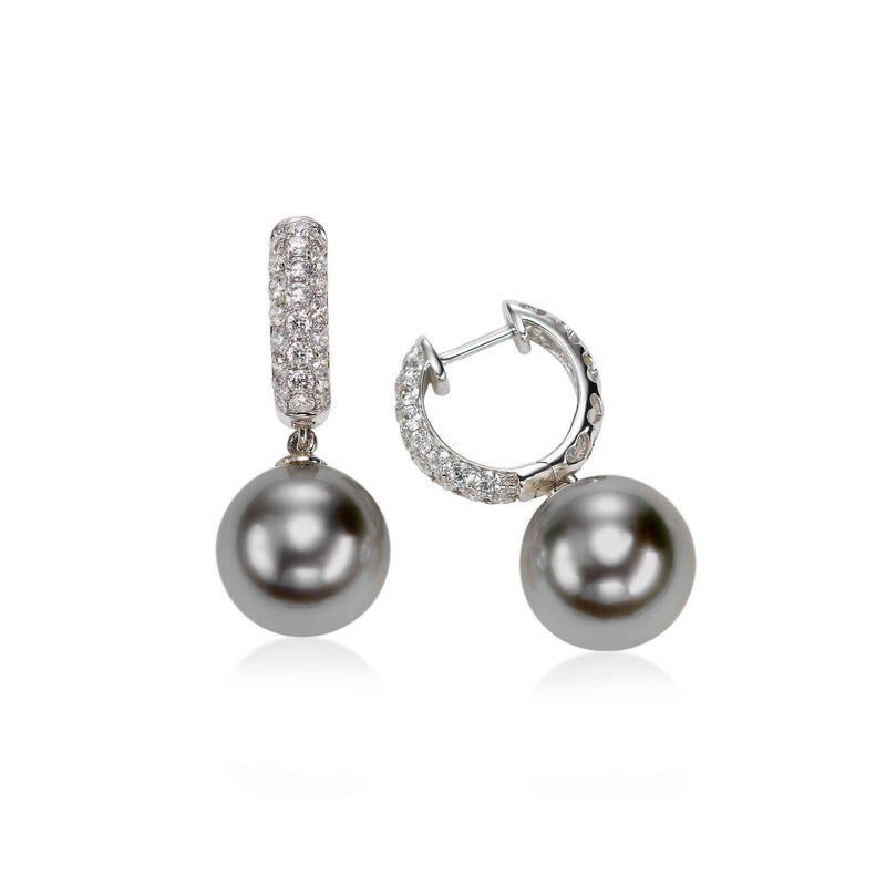 Diamond Hoop with Removable Tahitian Cultured Pearl Drop, 18K White Gold