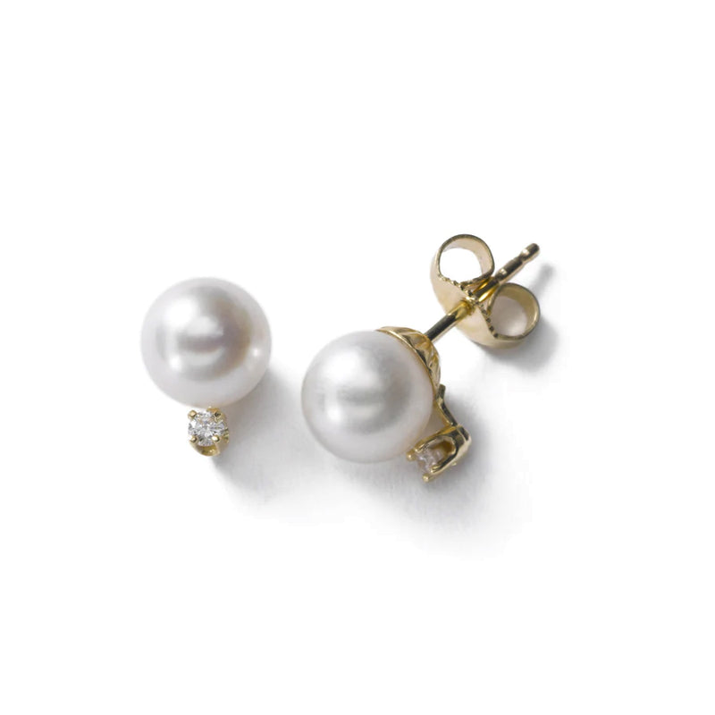 Cultured Pearl and Diamond Earrings, 6 MM, 14K Yellow Gold