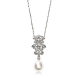 Vintage Style Diamond and Cultured Pearl Drop Pendant, 14K White Gold