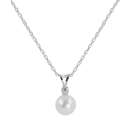 Akoya Cultured Pearl Pendant with Diamond Accent, 14K White Gold