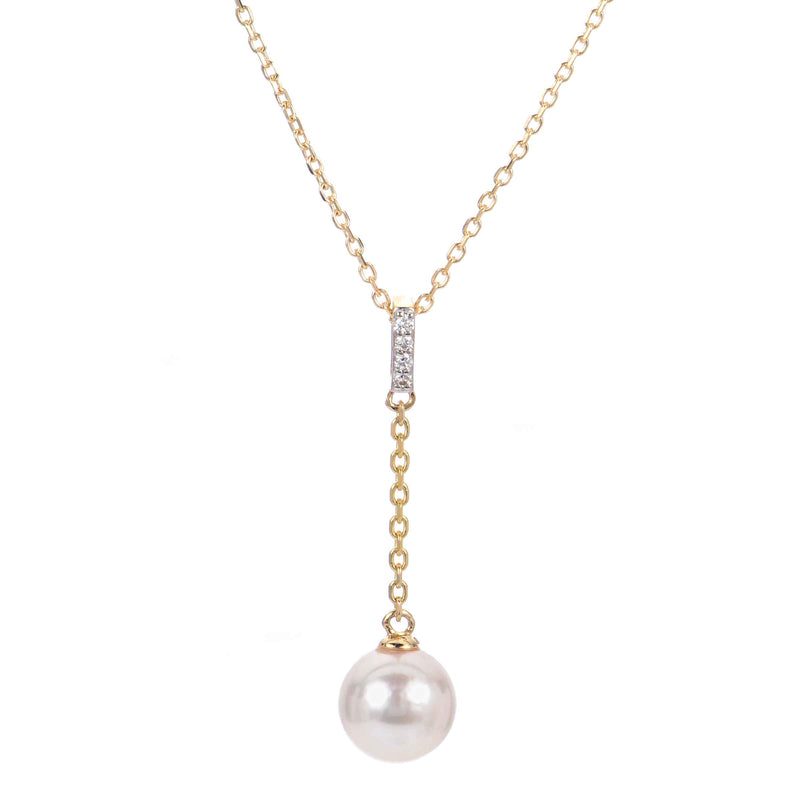 Akoya Cultured Pearl Y Style Necklace, 14K Yellow Gold