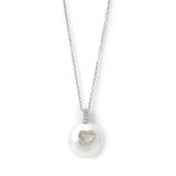 Coin Pearl with Diamond Heart Pendant, Sterling Silver