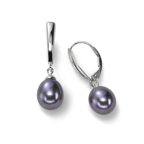 Black Freshwater Cultured Pearl Drop Earring, Sterling Silver