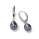 Black Freshwater Cultured Pearl Drop Earring, Sterling Silver