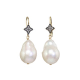 White Baroque Cultured Pearl and White Sapphire Drop Earrings, Sterling Silver